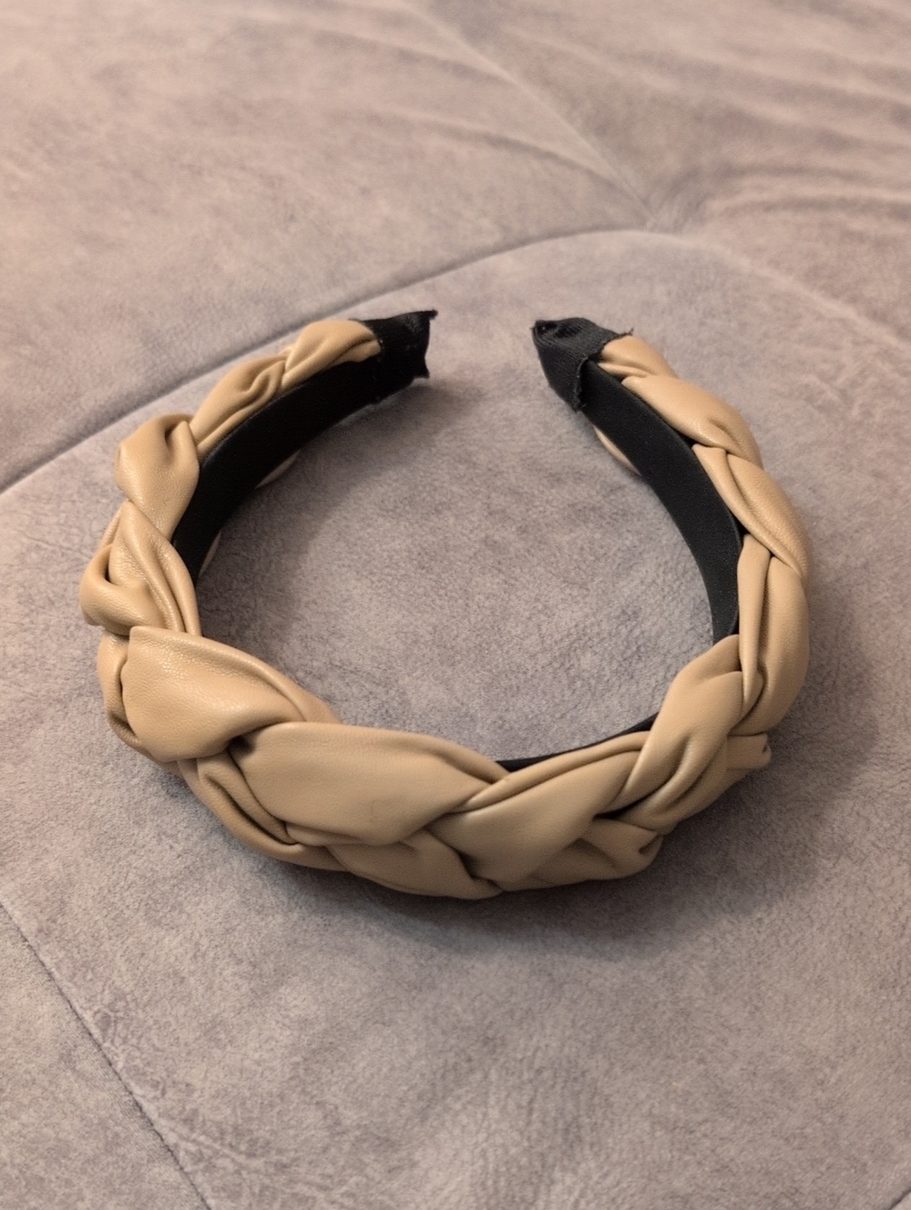 Braided Faux Leather Headband in Tan